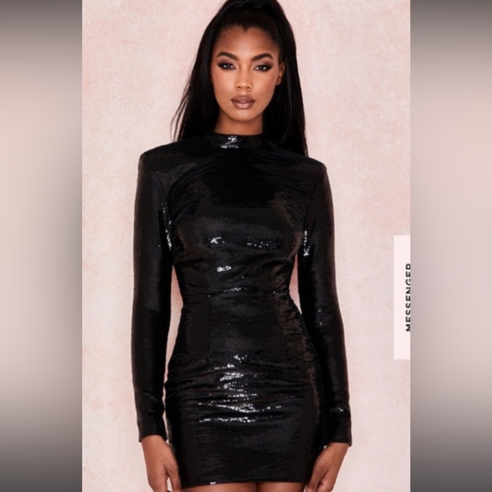 House of CB Black Sequin Long Sleeve Mini Dress